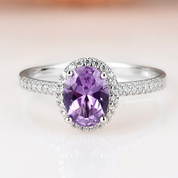 Natural Amethyst Ring- Sterling Silver Oval Engagement Ring For Women- Promise Ring- February Birthstone- Anniversary Birthday Gift For Her