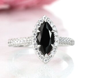 Dainty Marquise Cut Black Spinel Gemstones Jewelry Gift Silver Ring Size 6 7 8 9 Dainty Marquise Cut Black Spinel Gemstones Jewelry Gift Silver Ring Size 6 7 8 9