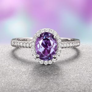 Oval Alexandrite Ring- Sterling Silver Ring  Alexandrite Engagement Ring For Women- Promise Ring- June Birthstone- Anniversary Gift For Her