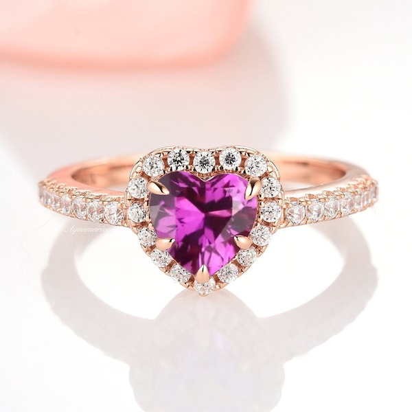 Rubellite Tourmaline Heart Ring in 14K Rose Gold Vermeil – Unique Engagement Ring for Women – Pink Gemstone Promise Ring– October Birthstone