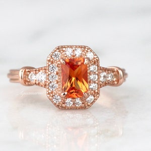 Vintage Natural Orange Sapphire Ring- 14K rose Gold Vermeil Ring- Sapphire Engagement Ring- Promise Ring- September Birthstone- Gift For Her