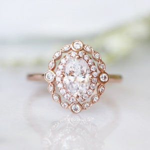 10K/14K/18K Solid Rose Gold Diamond Ring- Moissanite Engagement Ring - Vintage Diamond Ring- Art Deco Promise Ring- Anniversary Gift For Her