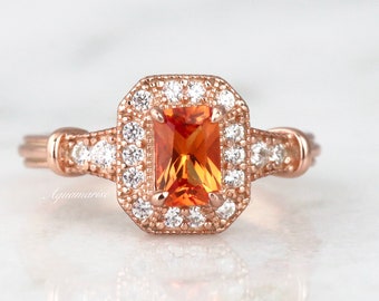 Orange Sapphire 6-Prong Silver Ring