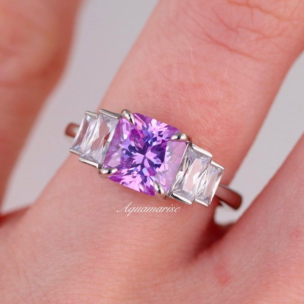 Lavender Kunzite Ring- Sterling Silver Gemstone Engagement Ring For Women- Unique Promise Ring- October Birthstone- Anniversary Gift For Her