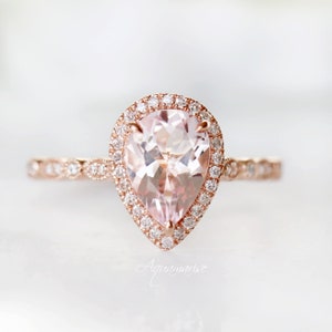 Vintage Teardrop Morganite Ring 14K Rose Gold Vermeil Morganite Engagement Ring For Women Promise Ring Anniversary Birthday Gift For Her image 1