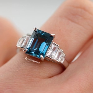 Natural London Blue Topaz Ring in 925 Sterling Silver- Art Deco Ring Promise Ring- November Birthstone- Anniversary Birthday Gift For Her