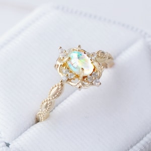 Vintage Natural Opal Ring-14K Yellow Gold Vermeil Engagement Promise Ring For Women October Birthstone Anniversary Birthday Gift For Her image 1