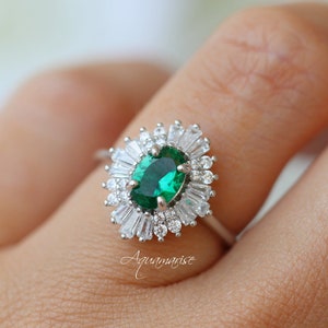 Victoria Emerald Ring Sterling Silver Unique Engagement Ring For Women Vintage Promise Ring May Birthstone Anniversary Birthday Gift For Her