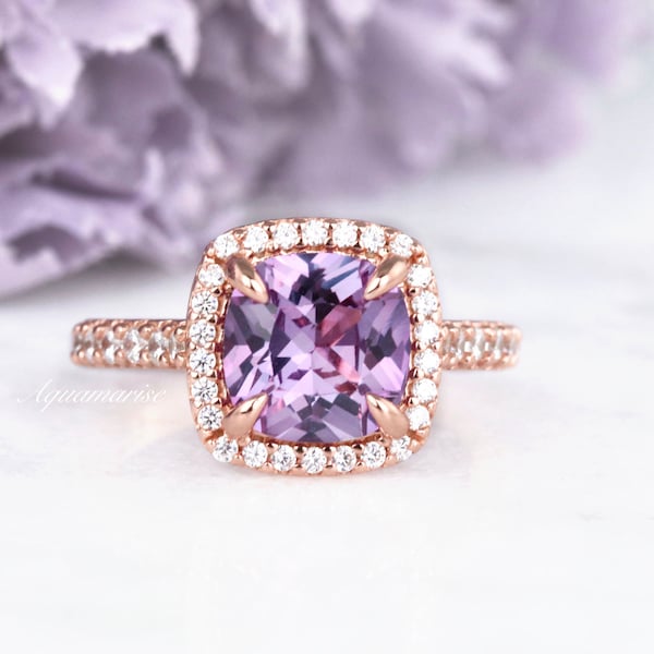 Purple Sapphire Ring- 14K Rose Gold Vermeil Unique Gemstone Engagement Ring For Women September Birthstone Anniversary Birthday Gift For Her