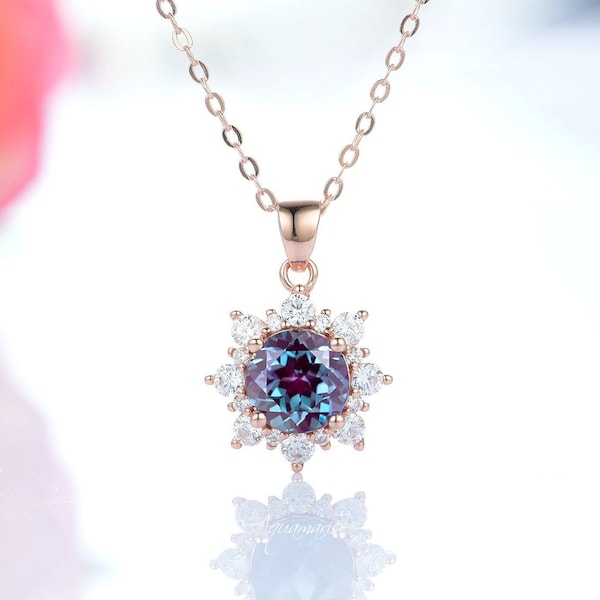 Snowflake Alexandrite Necklace- 14K Rose Gold Vermeil Necklace- Color Changing Gemstone- June Birthstone- Anniversary Birthday Gift For Her