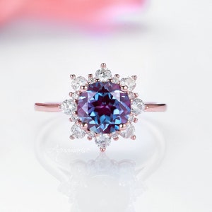 Snowflake Alexandrite Ring- 14K Rose Gold Vermeil Gemstone Engagement Ring For Women- Promise Ring June Birthstone- Anniversary Gift For Her