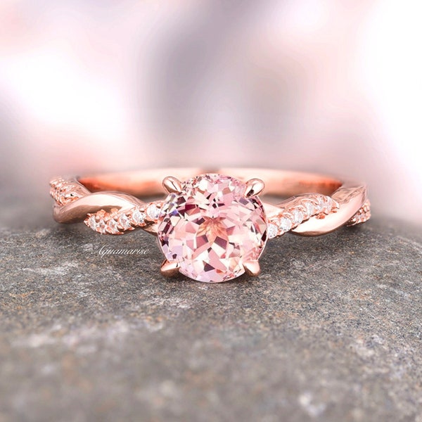 Blush Pink Morganite Ring in 14K Rose Gold Vermeil Twisted Vine Pink Engagement Ring For Women- Dainty Promise Ring Anniversary Gift For Her