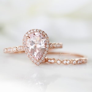 Pear shaped rose gold outlet morganite ring