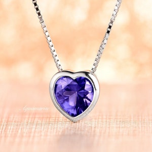 Heart Tanzanite Necklace- Sterling Silver Necklace- Tanzanite Love Necklace- December Birthstone Necklace- Anniversary Birthday Gift For Her