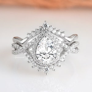Vintage White Sapphire Bridal Ring Set in Sterling Silver Diamond Engagement Ring Promise Ring September Birthstone Anniversary Gift For Her