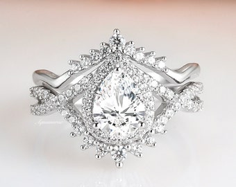 Vintage White Sapphire Ring Set Sterling Silver Diamond Engagement Ring For Women Promise Ring September Birthstone Anniversary Gift For Her