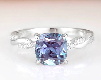 Cushion Cut Alexandrite Ring- Sterling Silver Ring- Twisted Vine Alexandrite Engagement Ring- Promise Ring- June Birthstone-  Gift For Her