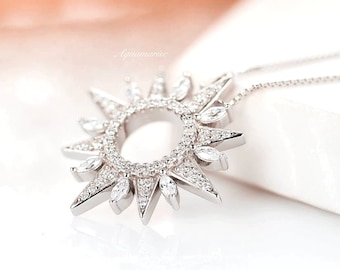 Starburst Diamond Necklace- Sterling Silver Star Necklace- North Star Necklace- Dainty Diamond Necklace- Anniversary Gift- Birthday Gift