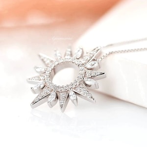 Starburst Diamond Necklace- Sterling Silver Star Necklace- North Star Necklace- Dainty Diamond Necklace- Anniversary Gift- Birthday Gift
