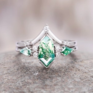 Cercueil cercueil agate mousse verte bague-bague de fiançailles agate naturelle en argent sterling-bague de promesse-pierre verte-cadeau d'anniversaire pour elle