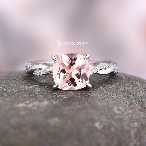 Blush Pink Morganite Engagement Ring For Women- 925 Sterling Silver Twisted Vine Morganite Dainty Promise Ring Anniversary Gift For Her