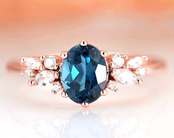 Lily Natural London Blue Topaz Ring- 14K Rose Gold Vermeil Topaz Engagement Ring For Women Promise Ring November Birthstone Anniversary Gift