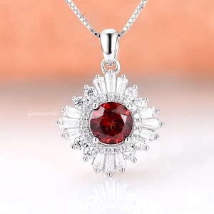 Joelle Natural Red Garnet Necklace- Sterling Silver Gatsby Inspired Pendant Necklace- January Birthstone- Anniversary Birthday Gift For Her