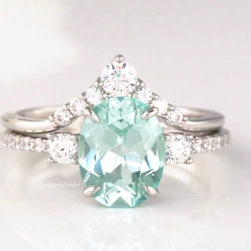 Bella Green Sapphire Ring Set Sterling Silver Ring Genuine - Etsy