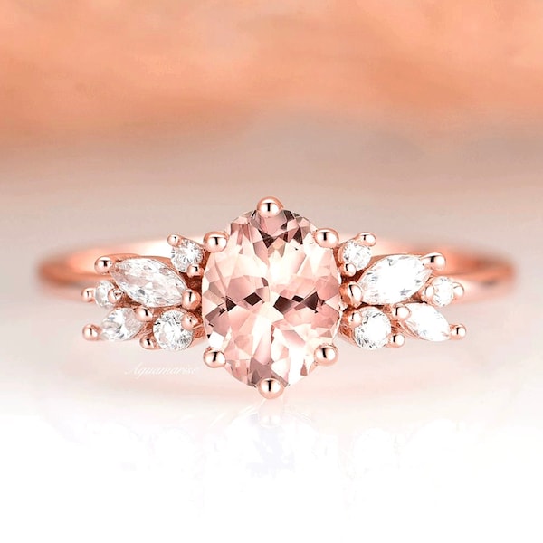 Lily Vintage Morganite Ring- 14K Rose Gold Vermeil Peachy-Pink Morganite Engagement Ring- Promise Ring Anniversary Birthday Gift For Her