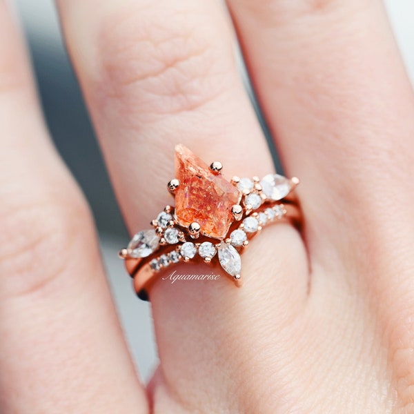 Skye Kite Natural Sunstone Ring Set- 14K Rose Gold Vermeil Gemstone Engagement Ring For Women Sunstone Promise Ring Anniversary Gift For Her