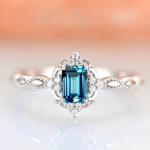 Vintage Natural London Blue Topaz Ring- Sterling Silver Topaz Engagement Ring For Women- Promise Ring- November Birthstone- Anniversary Gift