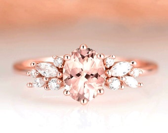 Lily Vintage Morganite Ring- 14K Rose Gold Vermeil Peachy-Pink Morganite Engagement Ring- Promise Ring Anniversary Birthday Gift For Her