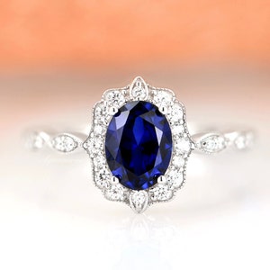 Vintage Blue Sapphire Ring- Sterling Silver Genuine Sapphire Engagement Ring For Women- Promise Ring- September Birthstone Gift For Her