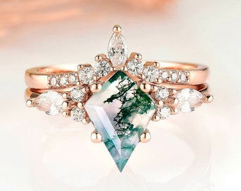 Skye Kite® Green Moss Agate Ring in 14K Rose Gold Vermeil Natural Agate Engagement Ring- Promise Ring Gemstone Anniversary Gift For Her