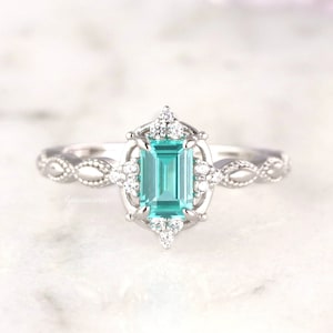 Vintage Paraiba Tourmaline Ring- Sterling Silver Tourmaline Engagement Promise Ring For Women- Neon Turquoise Gemstone-October Birthstone