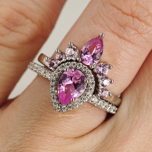 Natural Pink Sapphire Engagement Ring Set Dainty Promise Ring - Etsy