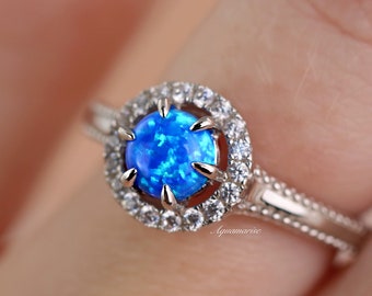 T&F-Jewelry Fashion Blue Fire Opal Rings For Women Wedding Ring Engagement Bridal Rings