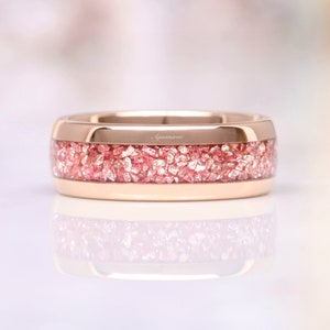Pink Morganite Ring Rose Gold Tungsten Ring Womens/ Mens Wedding Band- Comfort-Fit Dome Polished- Anniversary Ring- Statement Ring 8mm Ring