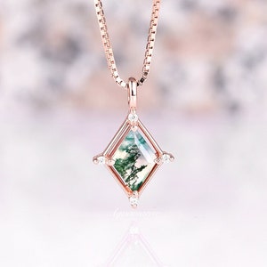 Unique Kite Green Moss Agate Necklace For Women 14K Rose Gold Vermeil Natural Agate Pendant Birthstone Jewelry Anniversary Gift For Her