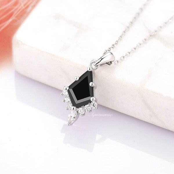 Skye Black Diamond Necklace For Women- 925 Sterling Silver Kite Cut Natural Black Onyx Geometric Unique Jewelry Anniversary Gift For Her