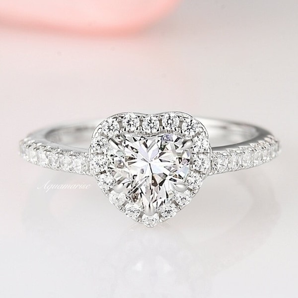 Natural White Sapphire Ring- 925 Sterling Silver Engagement Rings For Women- Heart Shape Promise Rings- September Birthstone- Gift For Her