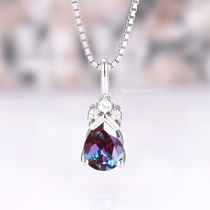 Minimalist Teardrop Alexandrite Necklace For Women- 925 Sterling Silver Color Changing Unique Gemstone Necklace- June Birthstone Jewelry