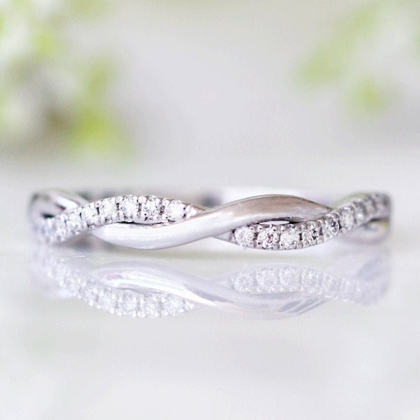 Petite Twisted Vine Diamond Wedding Band- 10K 14K 18K White Gold Wedding Ring Platinum Custom Matching Wedding Band Dainty Ring Gift For Her