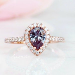 Teardrop Alexandrite Ring- 14K Rose Gold Vermeil Engagement Ring For Women- Promise Ring Color Changing Stone- June Birthstone- Gift For Her