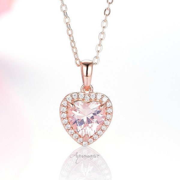 Heart Morganite Necklace- 14K Rose Gold Vermeil Necklace-Pink Gemstone- Heart Necklace- Anniversary Gift- Birthday Gift- Gift For Her