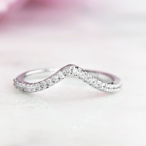 Chevron Wedding Band- Sterling Silver Band- Curved Wedding Band- Curved Ring- Arc Ring- Matching Band- Stacking Ring- Arc Ring Ring Layering
