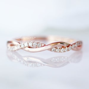 Petite Twisted Vine Diamond Wedding Band 10K 14K 18K Solid Rose Gold Wedding Ring Custom Matching Wedding Band Dainty Ring Gift For Her image 1