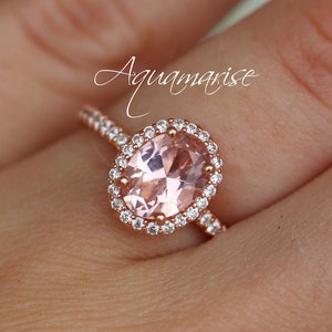 Oval Halo Morganite Engagement Ring- 14K Solid Rose Gold Ring- Natural Morganite Promise Ring - Pink Gemstone - Anniversary Gift For Her