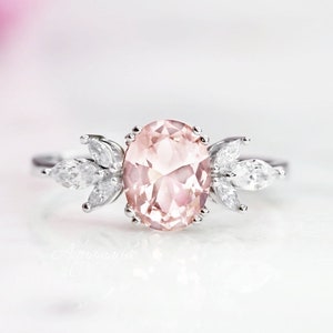 Eva Morganite Ring- Sterling Silver Vintage Morganite Engagement Ring- Promise Ring - Vintage Ring- Pink Gemstone- Anniversary Gift For Her
