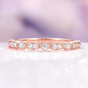 Art Deco CZ Wedding Band - 14K Rose Gold Vermeil Promise Ring